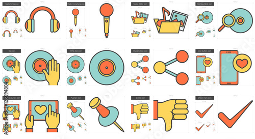 Media line icon set.