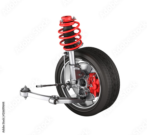 suspension of the car with wheel without shadow isolated on whit