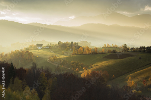 Magic autumn sunset light in Transylvania