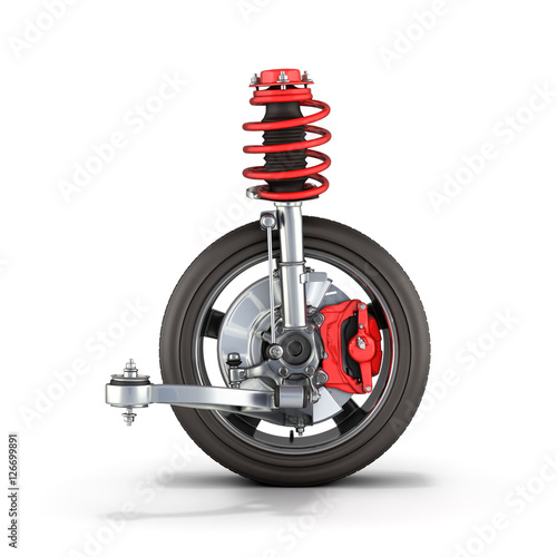 suspension of the car with wheel on white background 3d render