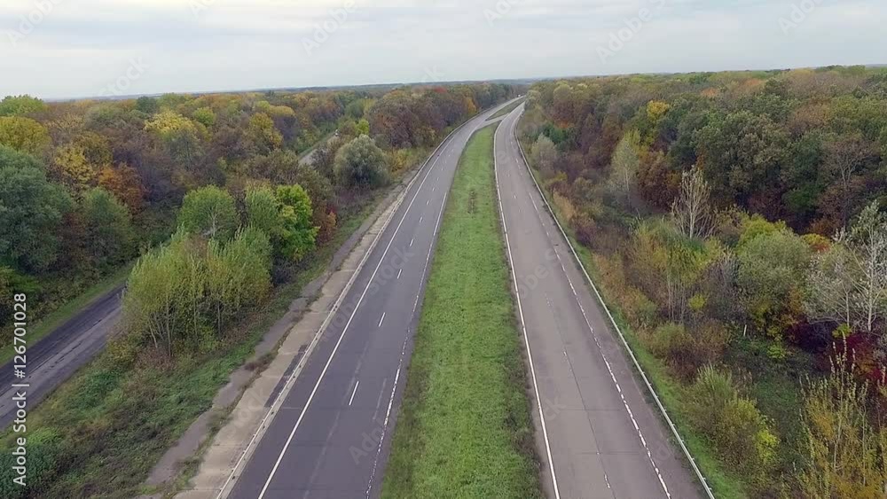 aerials. Motorway passes through picturesque nature aerials. Motorway passes through picturesque nature