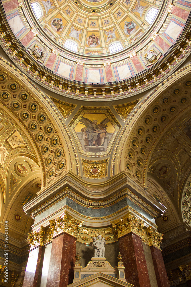 Interior of Roman Catholic basilica in Budapest, Hungary, called St. Stephen's Basilica
