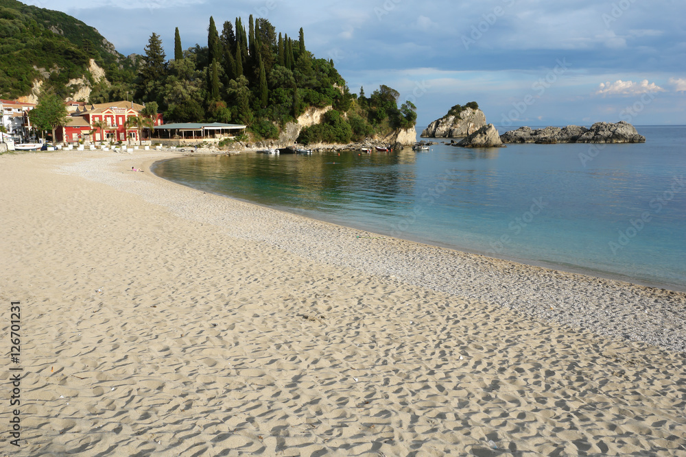 On the beach in Parga town.