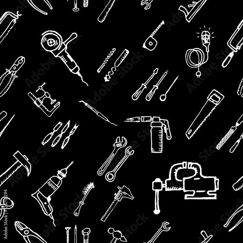 Hand tools for repair. Do it yourself. The background drawn manually.