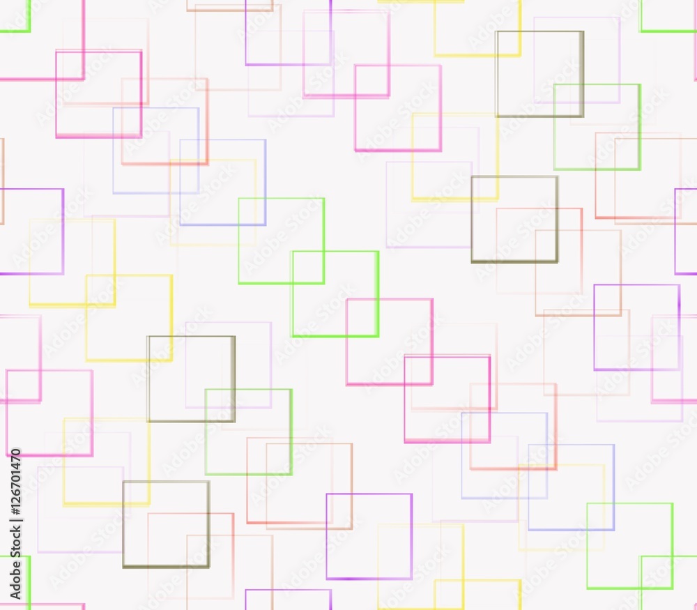 on a white background painted yellow, red, pink, brown, green squares superimposed on the ends of each other