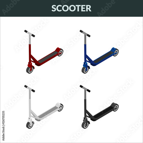 Vector illustration. Set of colorful web icons of the scooter.Isometric, 3D