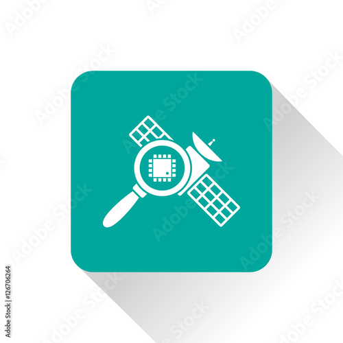 Space satellite inspection flat icon. Digital science vector illustration
