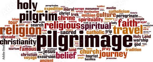 Pilgrimage word cloud concept. Vector illustration