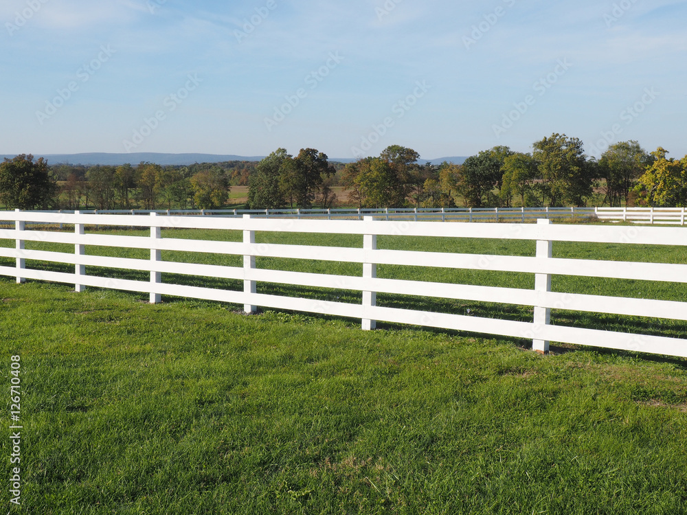 white fence by a field