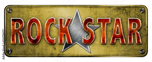 Yellow Fire style 3D Chrome/metallic 'ROCKSTAR' text on a banner photo