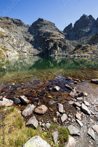 Landscape with Clean water of The Scary lake and Kupens peaks, Rila Mountain, Bulgaria