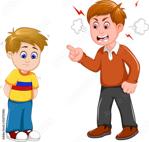 cartoon father scolding his son