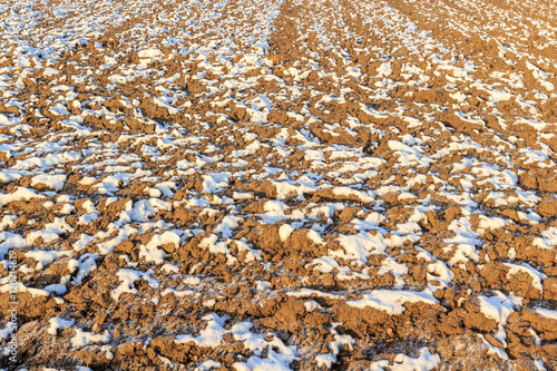 Plowed earth in winter