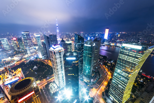 cityscape and skyline of shanghai at night