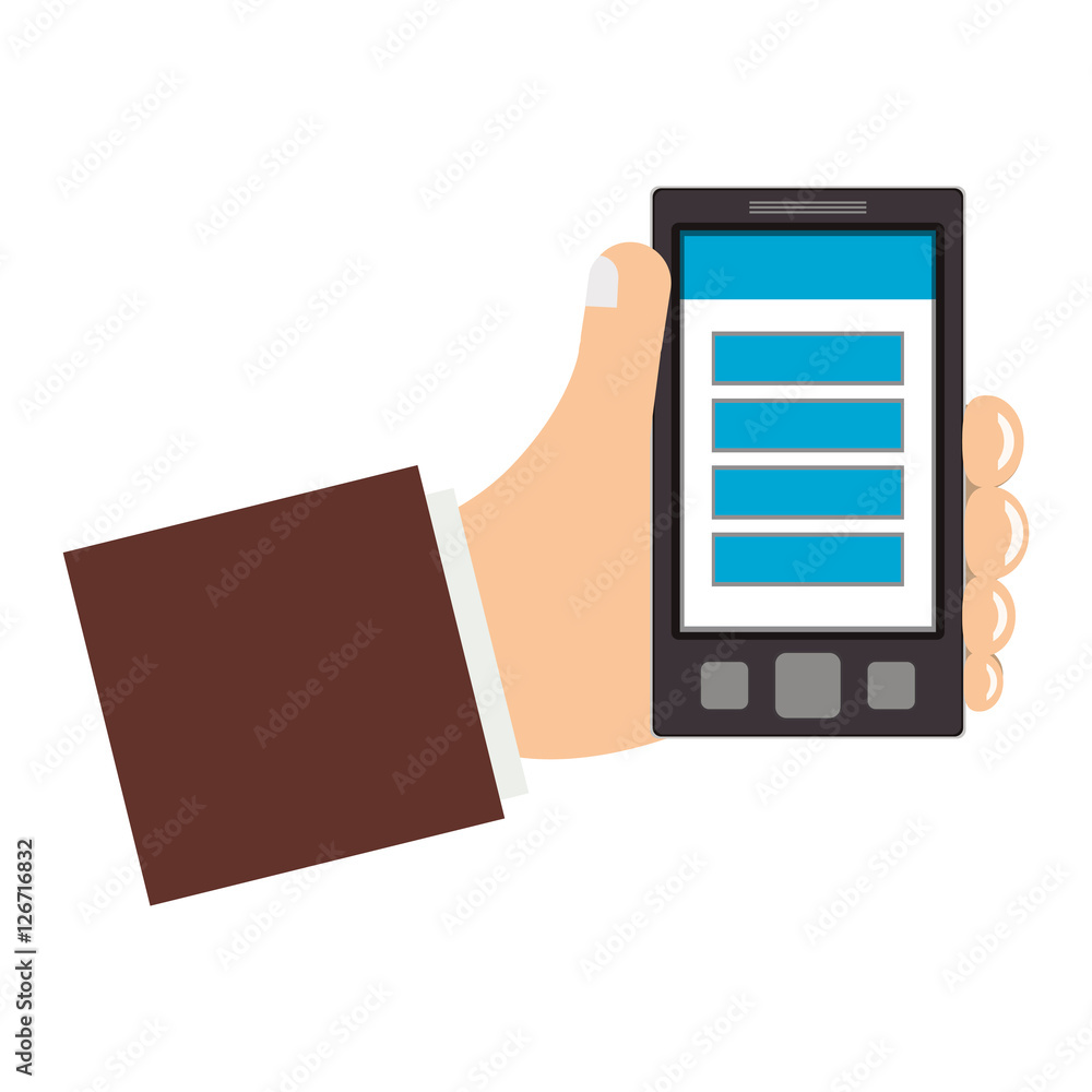 hand holding a smartphone device icon over white background. vector illustration hand holding a smartphone device icon over white background. vector illustration