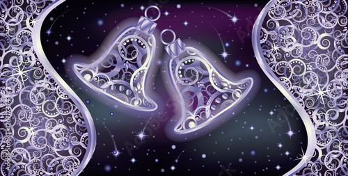 Happy new  year card with xmas silver bells, vector illustration