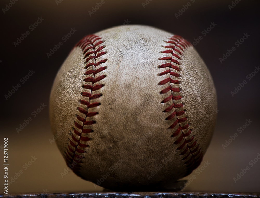 Close up of professional sized well used and weathered baseball Close up of professional sized well used and weathered baseball