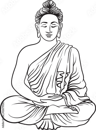Drawing of a Buddha statue. Art vector illustration of Gautama. Buddhism Religion