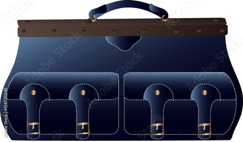blue valise with two pockets with straps
