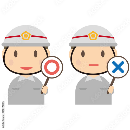 かわいい消防士　男性　上半身　○と×