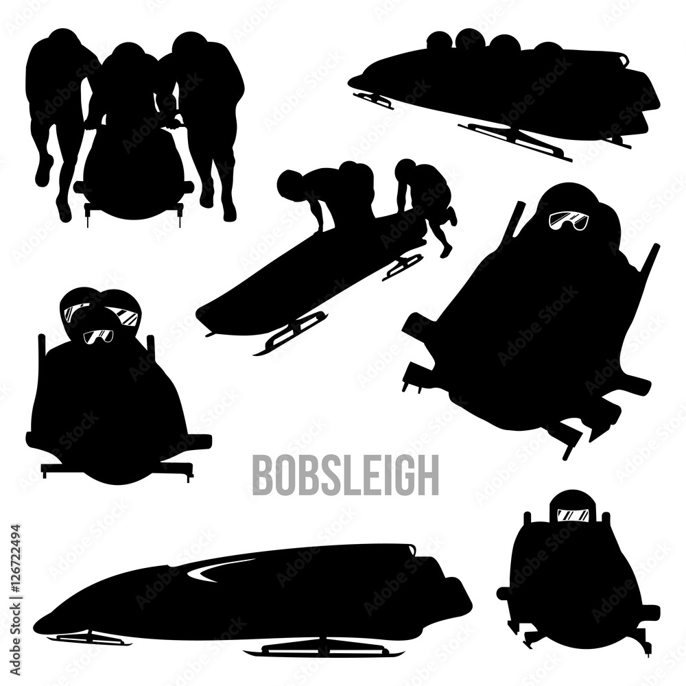 Bobsleigh Bobsledding Bobsled Vector Silhouette Set Stock Vector