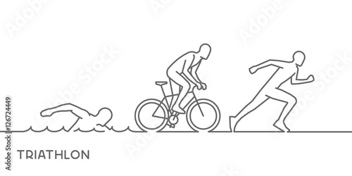 Fototapeta Vector gold line logo triathlon. Swimming, cycling and running s