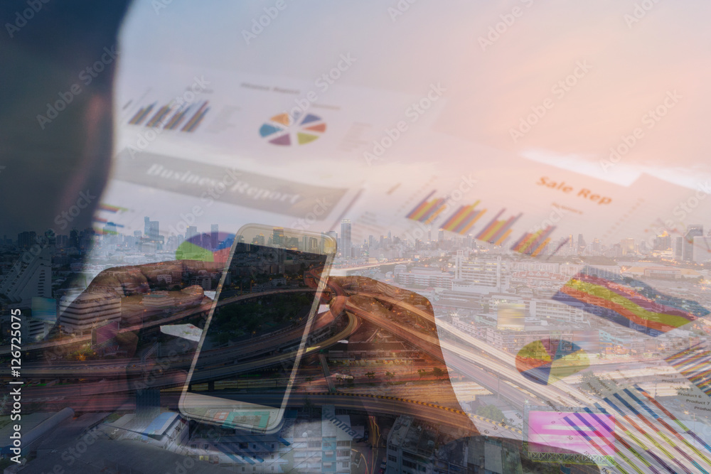 Double exposure of business concept