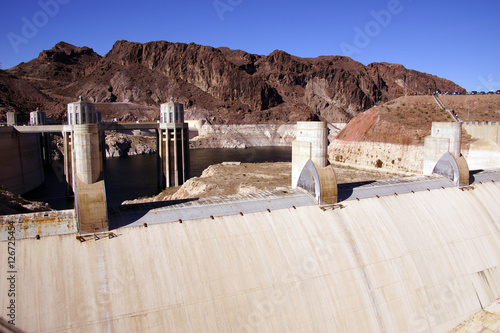 Towers and turbines on  Hoover Dam