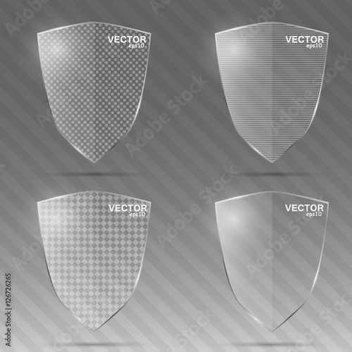 Set of glass shields. Vector illustration.