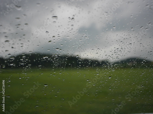 landscape through rainy window