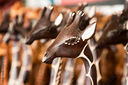 Closeup of generic African carving of a giraffe. This is generic artwork and widely available throughout South Africa.