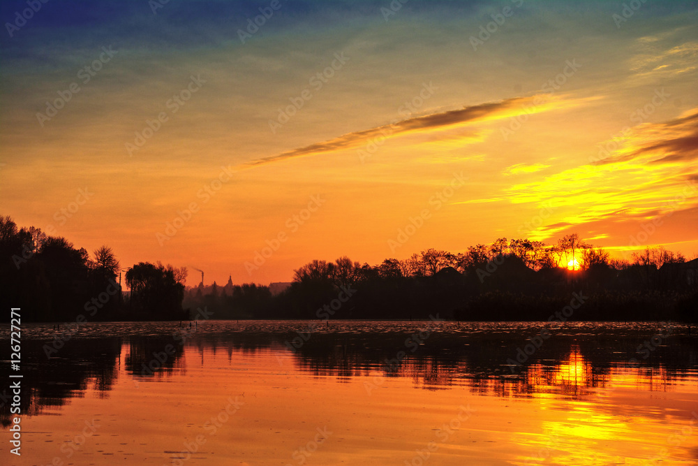 Autumn dawn on the river
