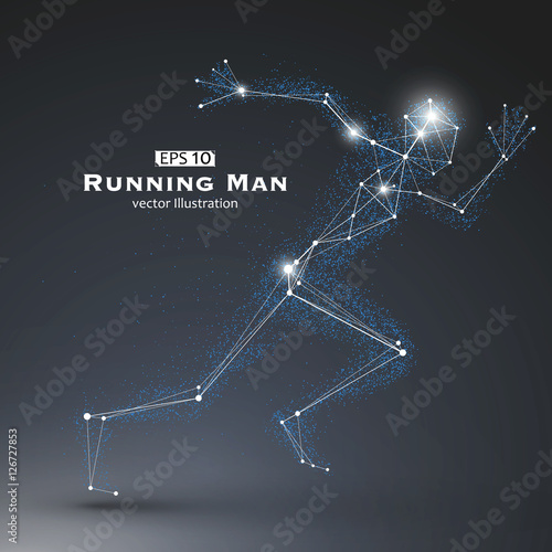 Running Man, dots and lines connected together, a sense of science and technology vector illustration.