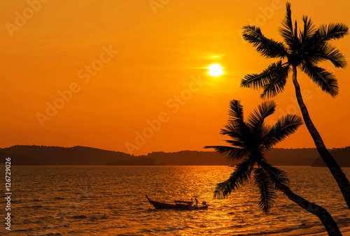 Beautiful sunset on tropical beach at andaman sea in thailand
