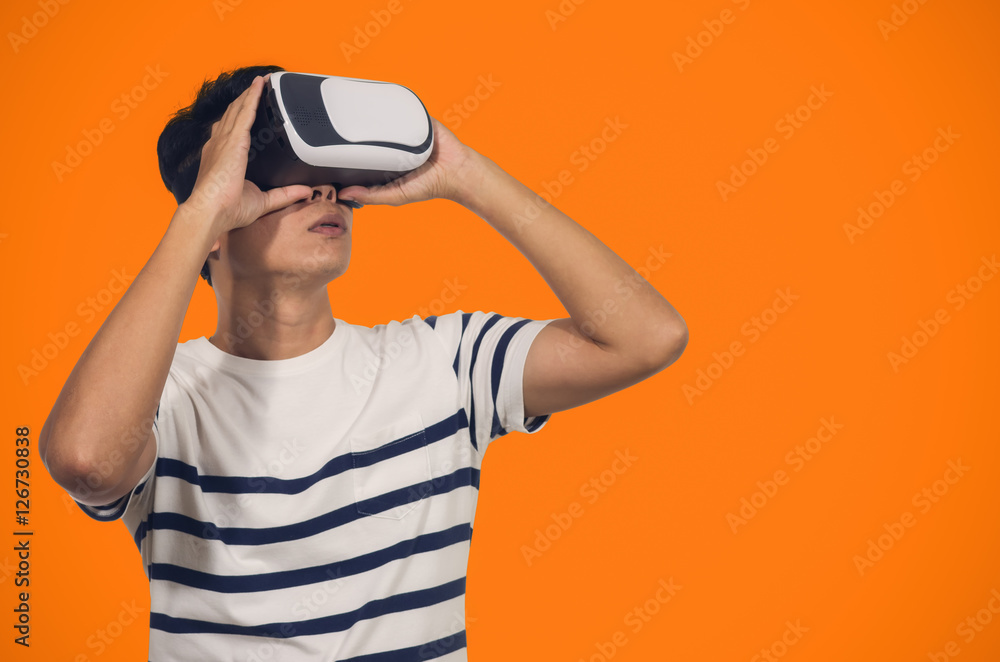 Child with virtual reality headset. Child with virtual reality headset.