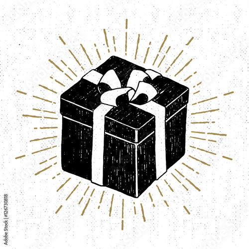 Hand drawn party icon with textured gift box vector illustration.