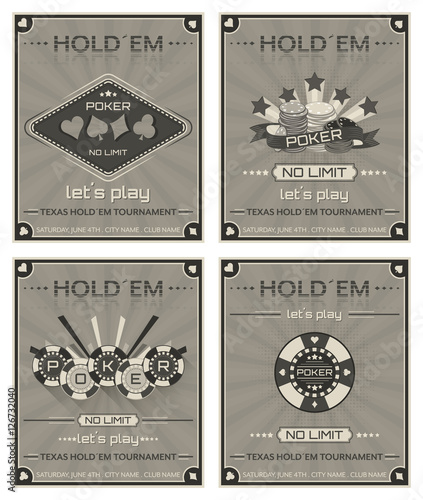 Set of poker posters for tournaments or promotion in retro style.