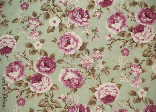 Cotton fabric in vintage roses pattern for background or texture