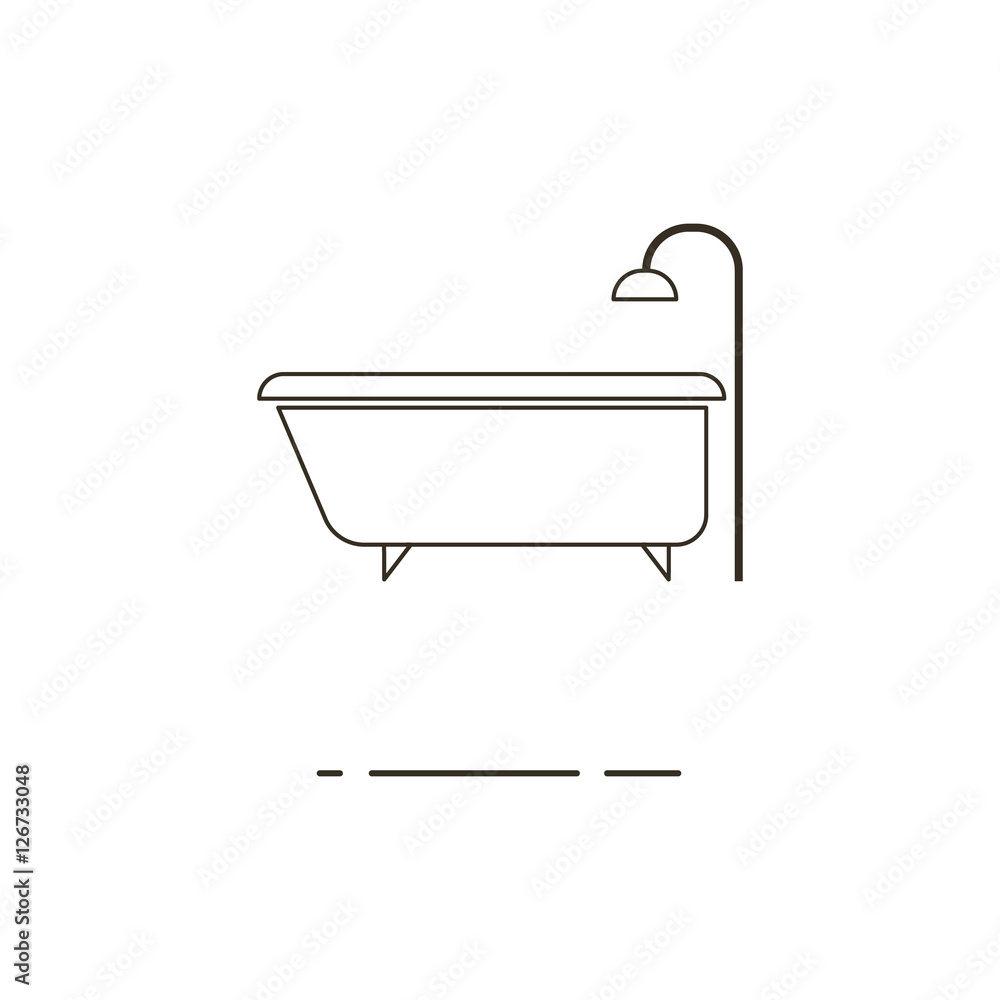 Vector line bath and shower icon on white background Vector line bath and shower icon on white background