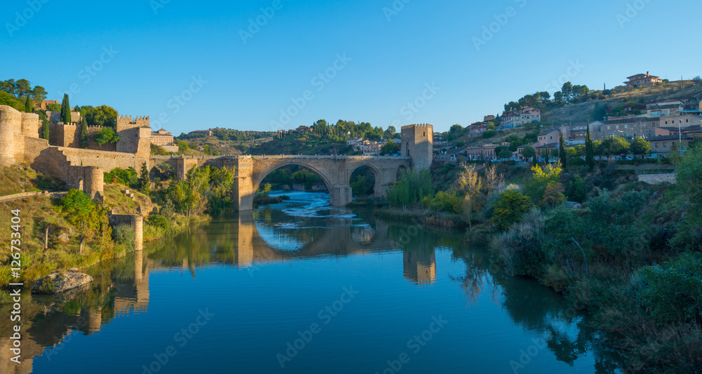 Medieval bridge over a river in Toledo
