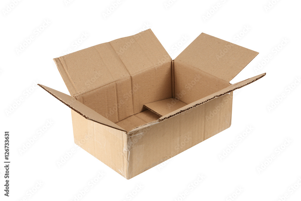 open old cardboard box isolated on white open old cardboard box isolated on white