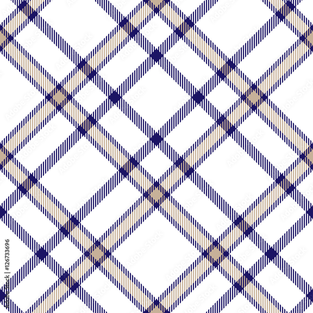 Seamless tartan plaid pattern. Vector checkered wallpaper print. Tartan  design in light beige brown & indigo blue stripes on white background.  Stock Vector | Adobe Stock