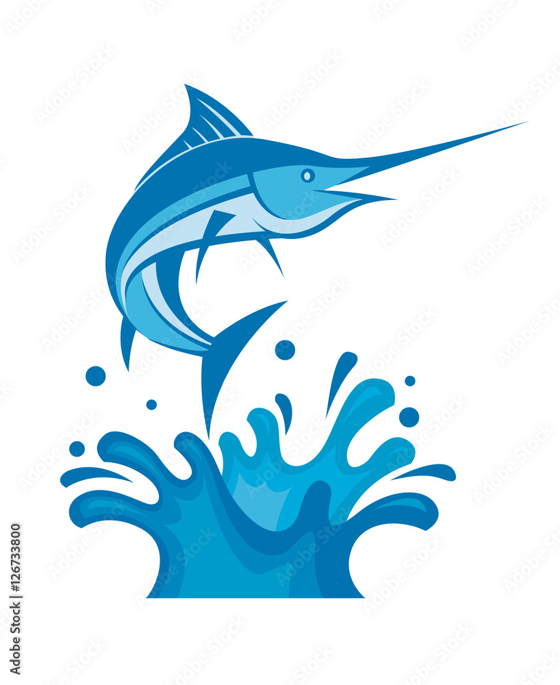 illustration of swordfish on marine waves illustration of swordfish on marine waves