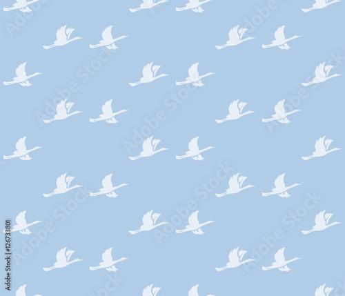 blue vector background with birds - light seamless pattern