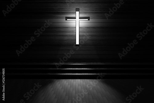 Cross with light shafts. Faith symbol.abstract light of cross religion symbol.cross at the church