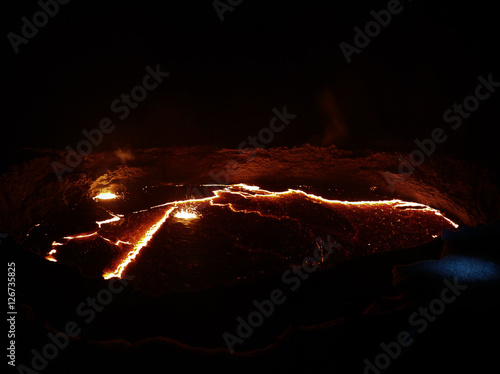 Panorama of Erta Ale volcano crater, melting lava, Danakil depression, Ethiopia photo