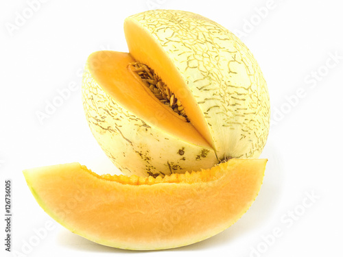 Slice cantaloupe isolated over white