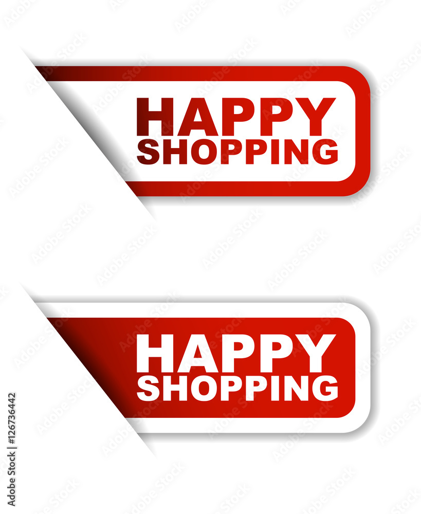 red vector happy shopping, sticker happy shopping, banner happy shopping