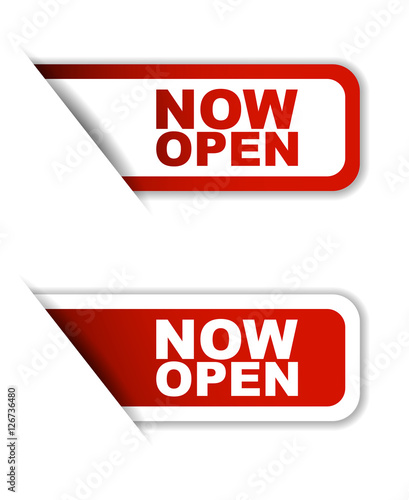 red vector now open, sticker now open, banner now open