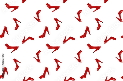 red fashion shoes on white background seamless vector pattern